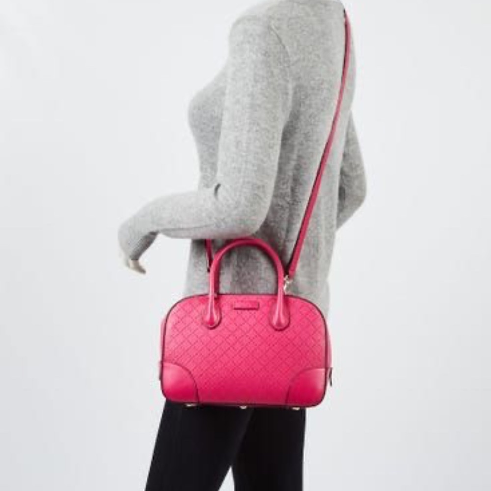 Authentic GUCCI Bright Diamante Textured Leather Top Handle Bag Pink - Picture 16 of 16